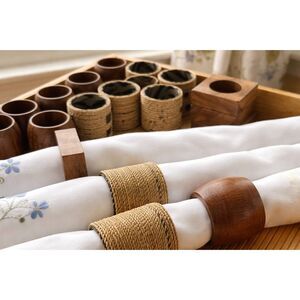 Mixed Napkin Ring Set – 18 Pieces | Wood & Rattan | Boho Table Decor